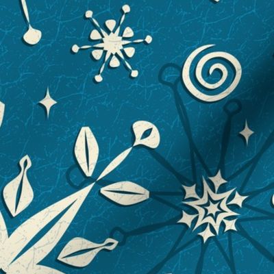 Vintage Snowflakes on Peacock Blue