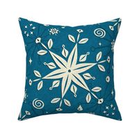 Vintage Snowflakes on Peacock Blue