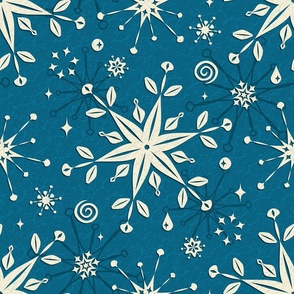 Vintage Snowflakes on Peacock Blue