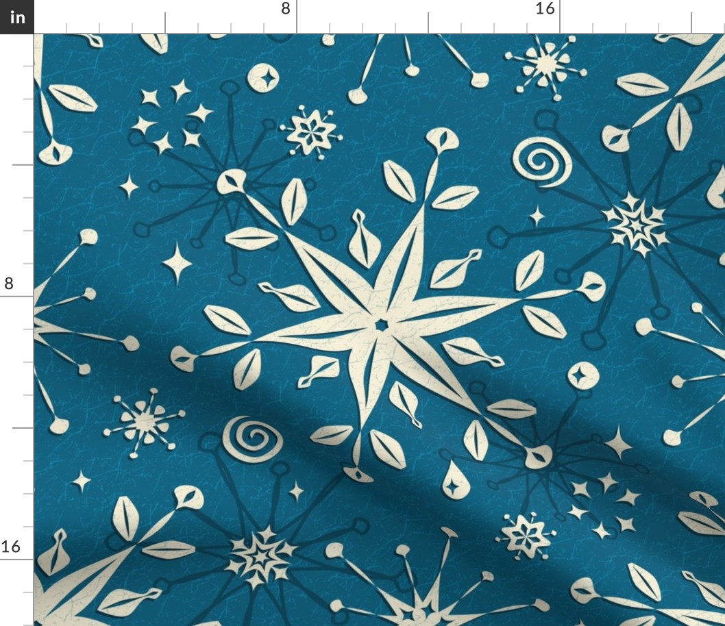 Vintage Snowflakes on Peacock Blue