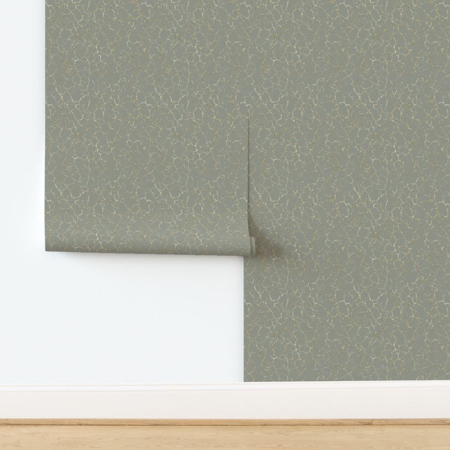 Kintsugi Cracks - Medium Scale - Evergreen  Fog and Gold - Green Grey Gray 96998c - Crackle  