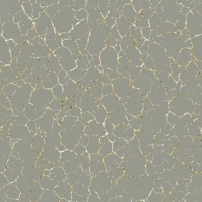 Kintsugi Cracks - Medium Scale - Evergreen  Fog and Gold - Green Grey Gray 96998c - Crackle  