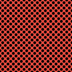 Large black polka dots on red background