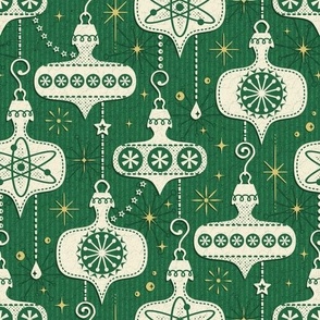 Vintage Christmas Ornaments and Starbursts on Emerald - Med Scale