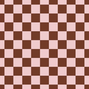 Checkers pattern chestnut brown and light beige pink. 