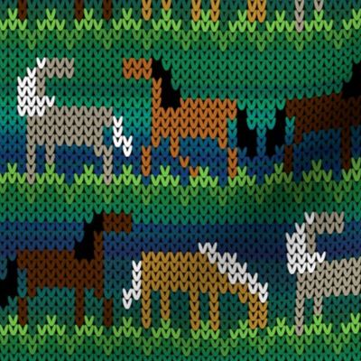 Four Across Fair Isle Horses on Multicolor
