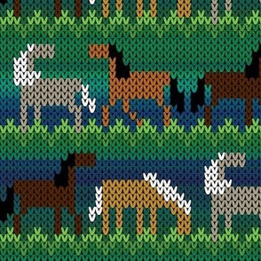 Four Across Fair Isle Horses on Multicolor