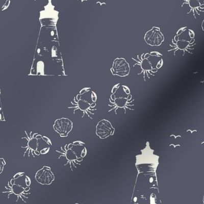 white  lighthouse on charcoal background, seaside, lighthouse, crab
