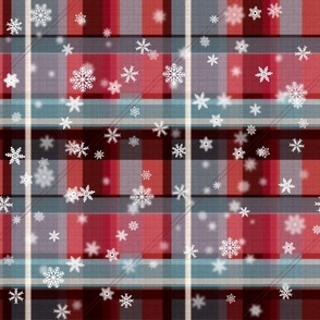 Winterly X-Mas tartan pattern with snowflakes (red|ice)