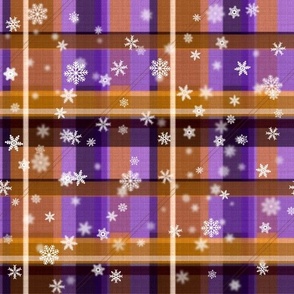 Winterly X-Mas tartan pattern with snowflakes (purple|orange)