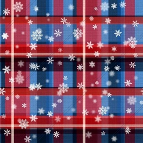 Winterly X-Mas tartan pattern with snowflakes (blue|red)