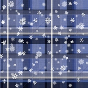 Winterly X-Mas tartan pattern with snowflakes (pure blue)