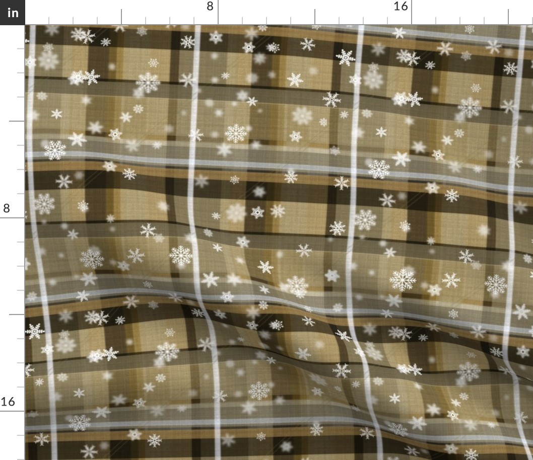 Winterly X-Mas tartan pattern with snowflakes (pure brown)