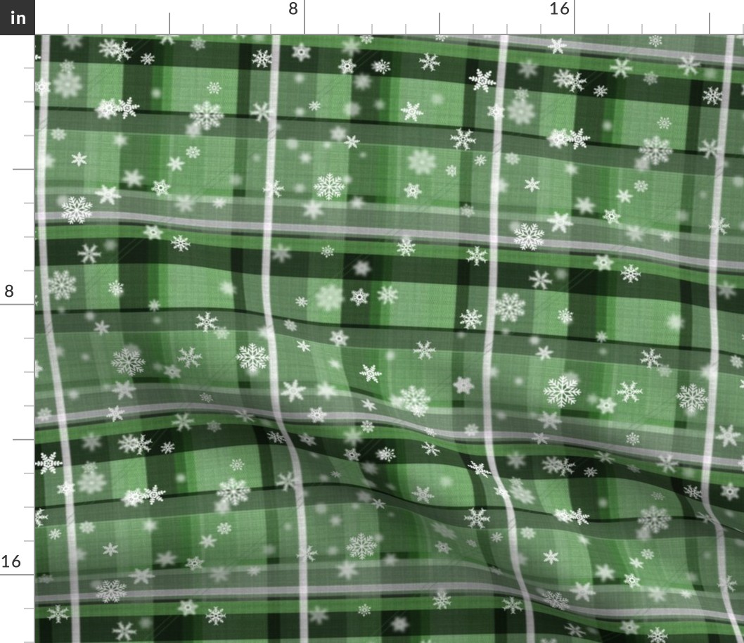 Winterly X-Mas tartan pattern with snowflakes (pure green)