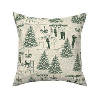 Bad Dog Holiday Party Toile - Green on Cream - Micro 2
