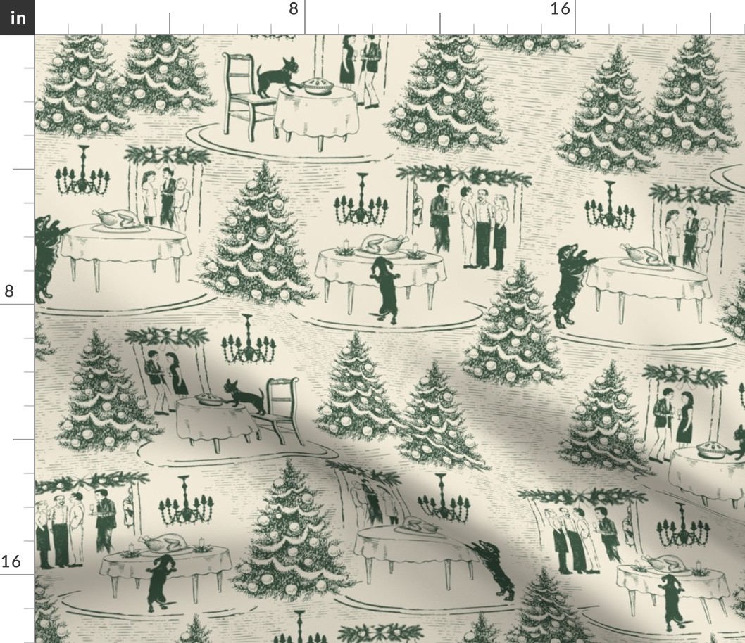 Bad Dog Holiday Party Toile - Green on Cream - Micro 2