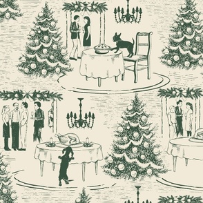 Bad Dog Holiday Party Toile - Green on Cream - Micro 1