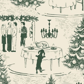 Bad Dog Holiday Party Toile - Green on Cream - Medium