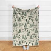 Bad Dog Holiday Party Toile - Green on Cream - Small