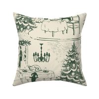 Bad Dog Holiday Party Toile - Green on Cream - Small
