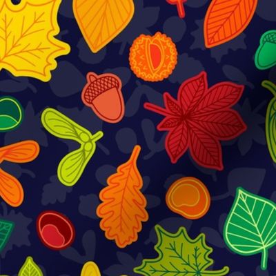 Autumn Leaves - MEDIUM  - Fall Multicolor Navy Blue