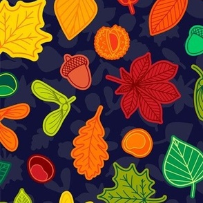 Autumn Leaves - MEDIUM  - Fall Multicolor Navy Blue