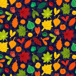 Autumn Leaves - SMALL (Quilting & Crafting) - Multi Navy