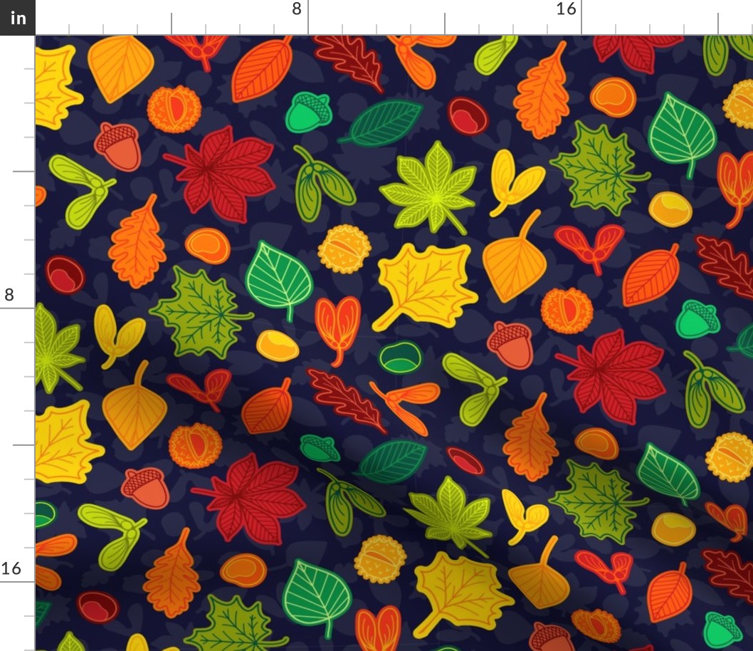 Autumn Leaves - MEDIUM  - Fall Multicolor Navy Blue