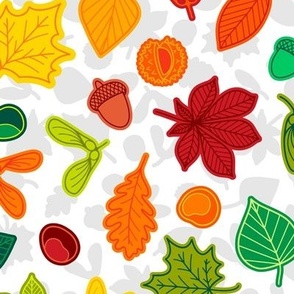 Autumn Leaves - MEDIUM  - Fall Multicolor White