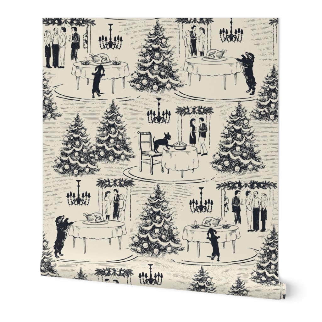 Bad Dog Holiday Party Toile - Black on Cream - Jumbo