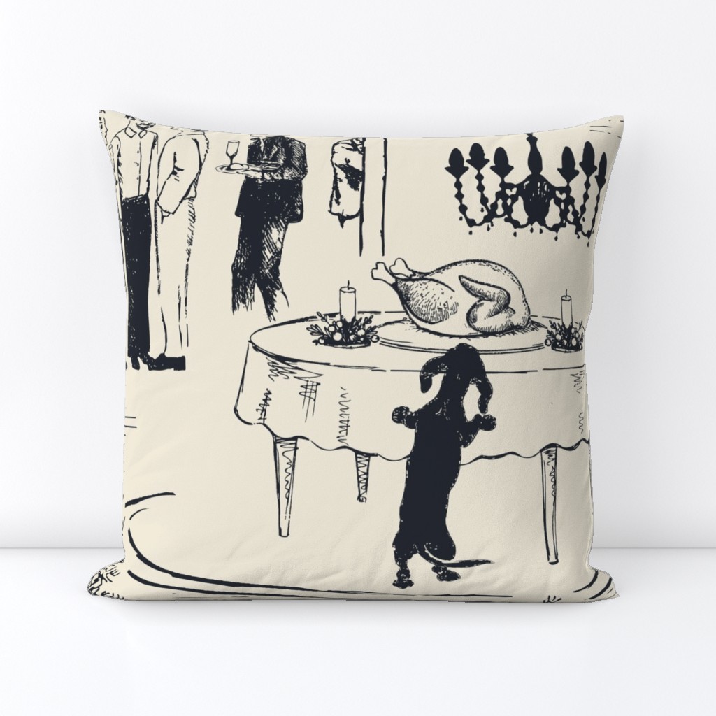 Bad Dog Holiday Party Toile - Black on Cream - Jumbo