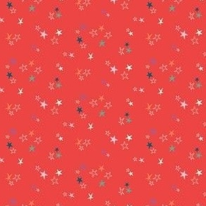 Tiny Colorful Stars on a red background