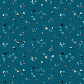 Tiny Colorful Stars on a dark blue background