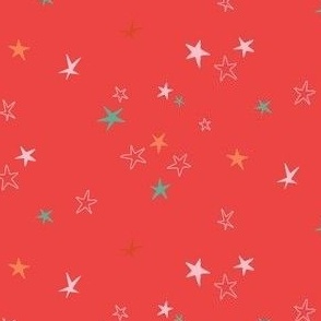 Colorful Stars on a red background