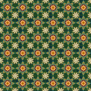 Bohemian embroidery effect geometric flowers on slubby plaid Emerald green and blue, teal, yellow, wine small