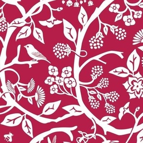 Saturated vine red cut paper floral pattern - Victorian and maximalist .