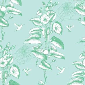 Maximalist Toile Flower and Birds - light blue - large