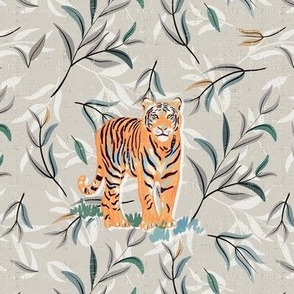 tigers in tea leaves on taupe