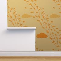 Windy Autumn yellow  flying leaves on cream / off-white - large scale