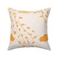 Windy Autumn yellow  flying leaves on cream / off-white - medium scale