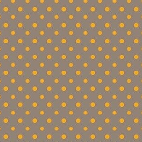 Polka dot vintage fun in coral yellow on warm grey latte