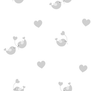 Gray Birds Hearts Love