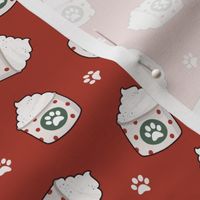 (S Scale) Holiday Pup Cup Scattered Repeat on Red