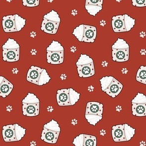 (S Scale) Holiday Pup Cup Scattered Repeat on Red