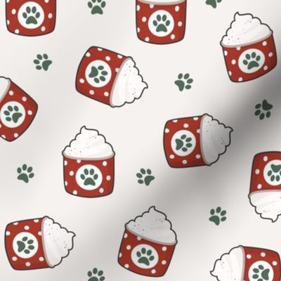 (M Scale) Red Holiday Pup Cup Scattered Repeat on Off White