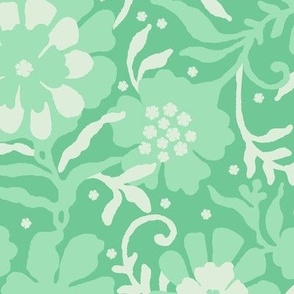 Floral naivety, Light green flowers on a dark green background