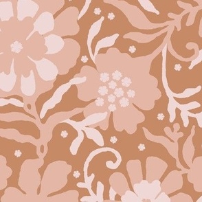 Floral naivety, Pink-beige flowers on a light brown background