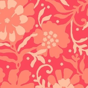 Floral naivety, Coral flowers on a red background