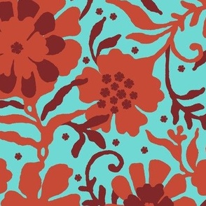 Floral naivety, Red flowers on a turquoise background