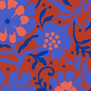 Floral naivety, Blue flowers on a red background